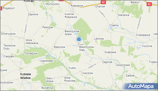 mapa Biestrzyków Mały, Biestrzyków Mały na mapie Targeo